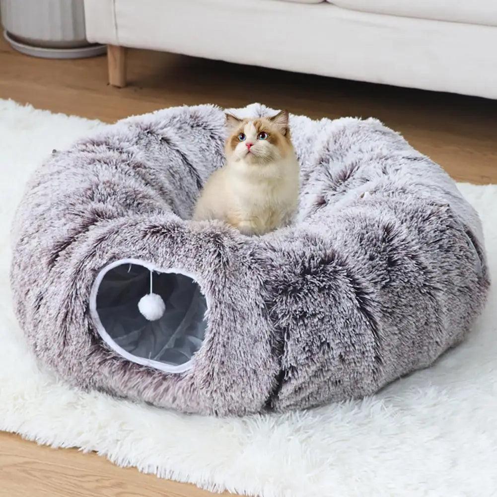 Premium Plüsch Donut-Katzentunnel – Kuschelhöhle & Spielspaß für Ihre Katze