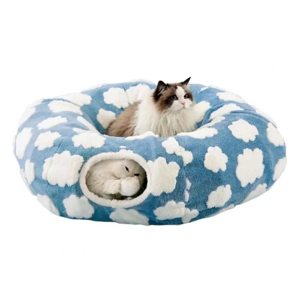 Premium Plüsch Donut-Katzentunnel – Kuschelhöhle & Spielspaß für Ihre Katze