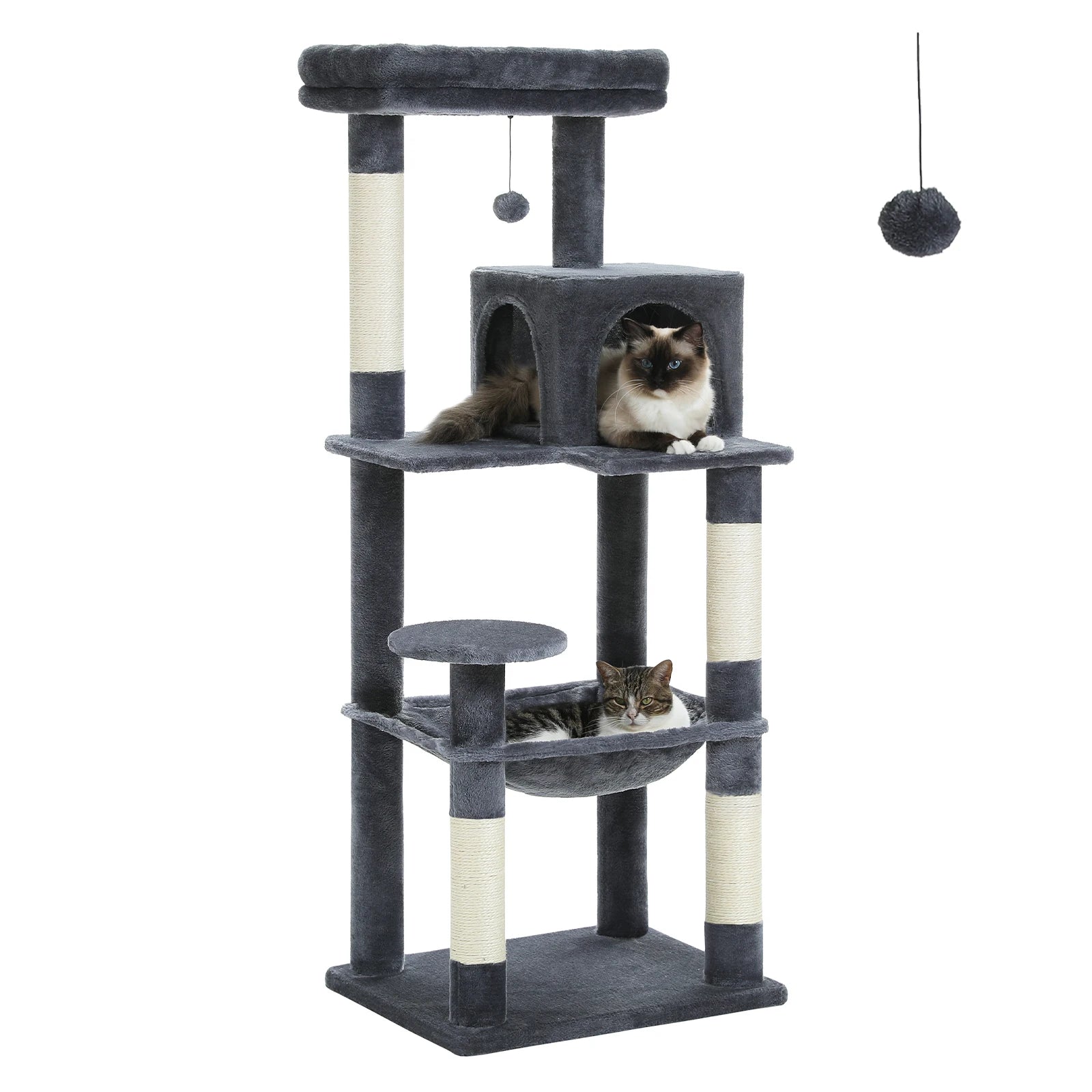 5-stufiger Kratzbaum für große Katzen – 141cm – Mit großer Hängematte & Kuschelhöhle