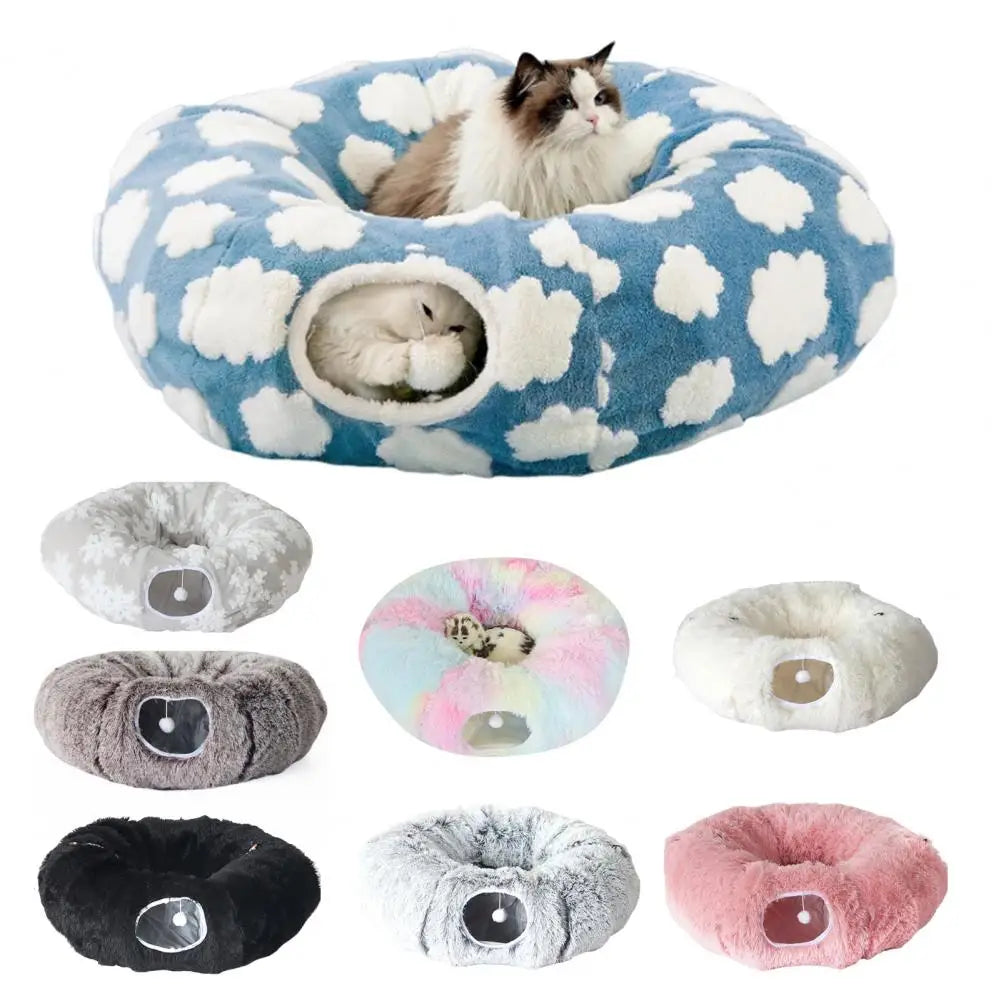 Premium Plüsch Donut-Katzentunnel – Kuschelhöhle & Spielspaß für Ihre Katze