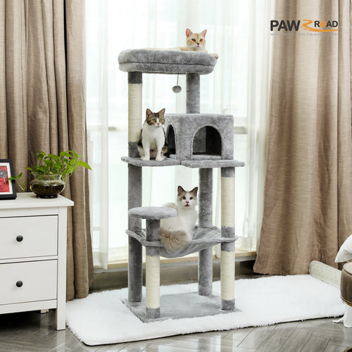 5-stufiger Kratzbaum für große Katzen – 141cm – Mit großer Hängematte & Kuschelhöhle