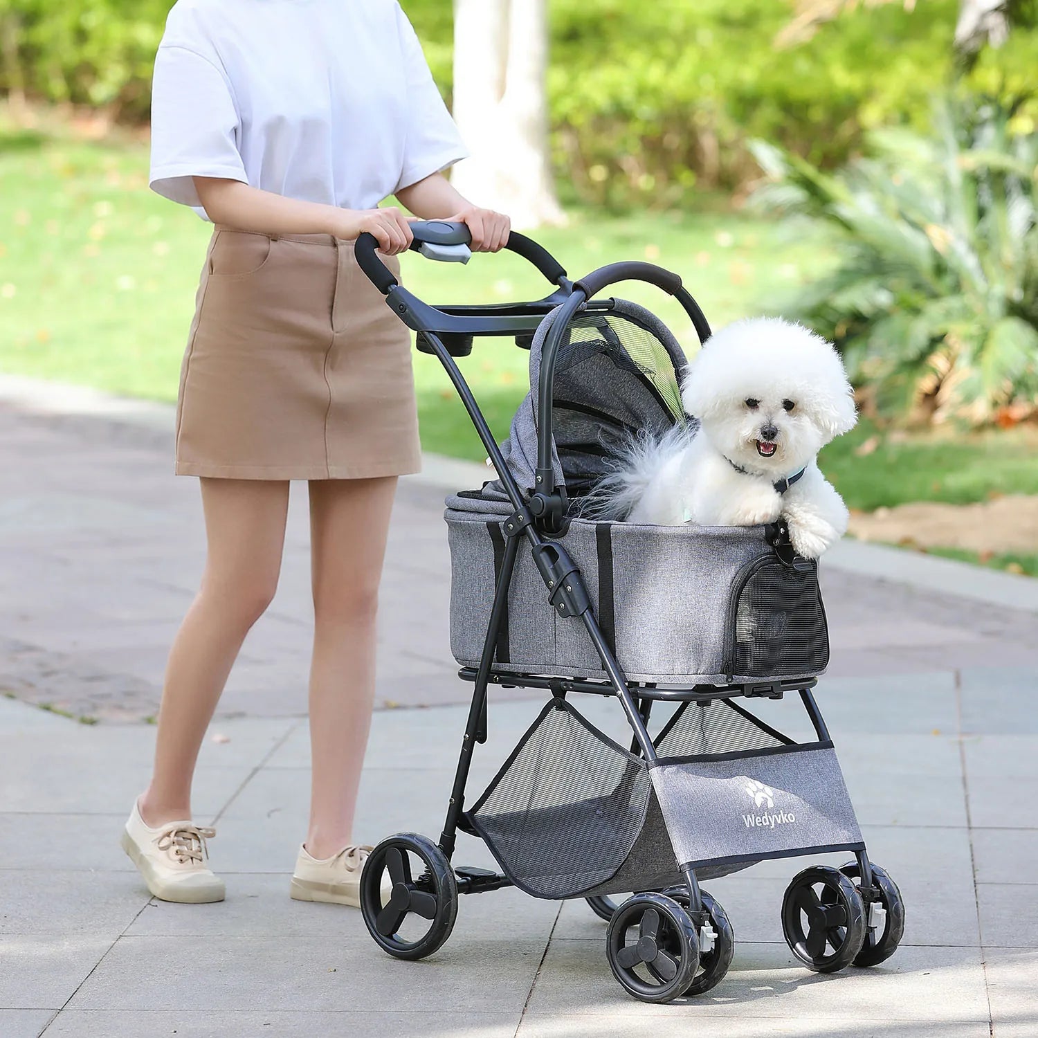 3-in-1 Haustierwagen mit abnehmbarem Tragekorb – faltbarer Kinderwagen für kleine & mittlere Hunde und Katzen, wasserdicht, geländetauglich, mit Sonnendach