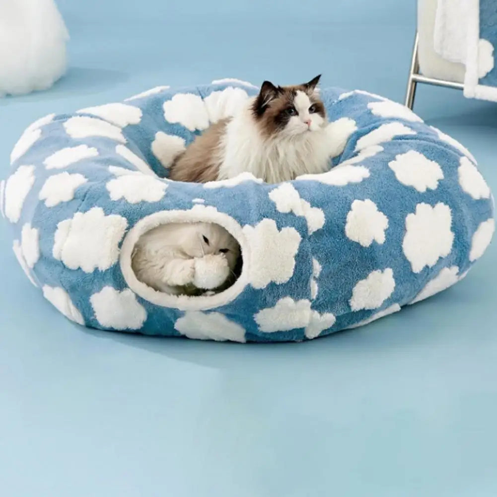 Premium Plüsch Donut-Katzentunnel – Kuschelhöhle & Spielspaß für Ihre Katze