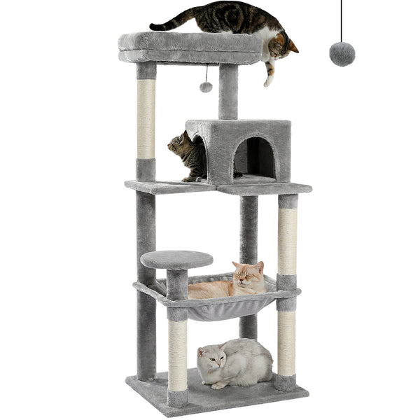 Kratzbaum für große Katzen – 141 cm, 5 Ebenen, Hängematte & Kuschelhöhle